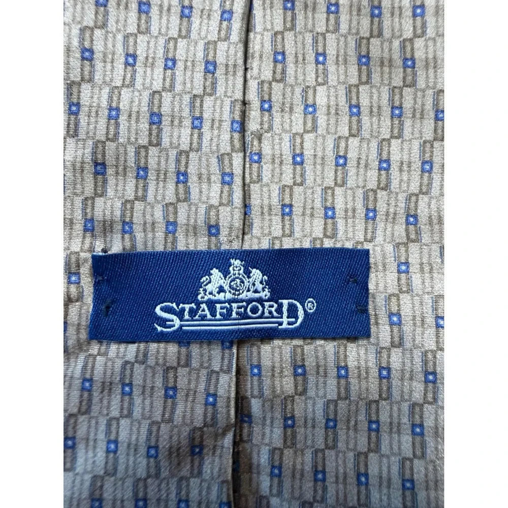 Stafford Mens Silk Necktie Brown Blue Geometric Pattern Formal Business Tie